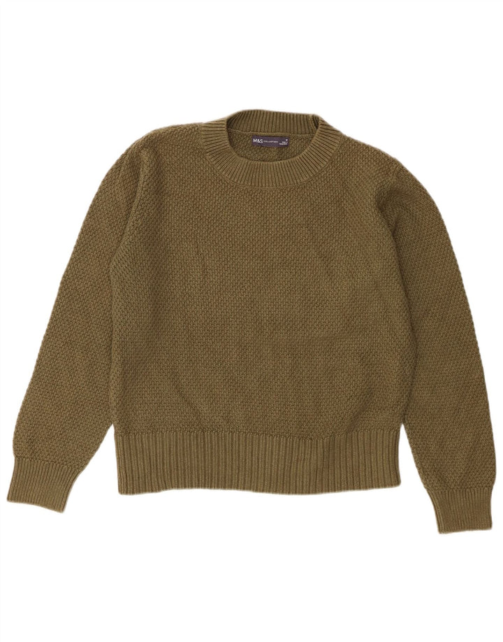 Marks & Spencer Damski sweter z okrągłym dekoltem, UK 12, średnia bawełna khaki