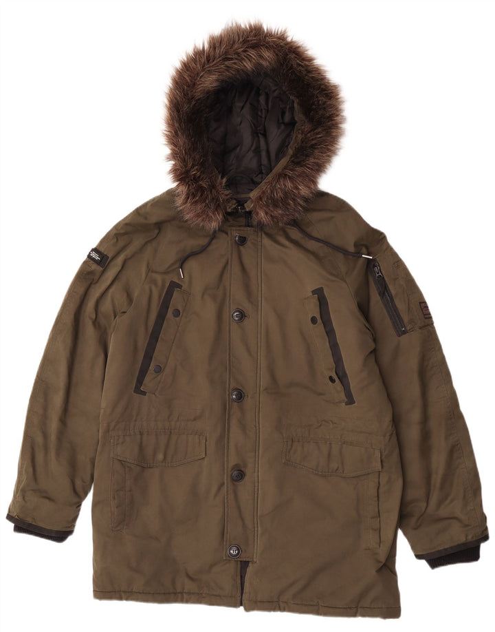 Męska kurtka parka z kapturem Superdry UK 40, duża, poliester khaki