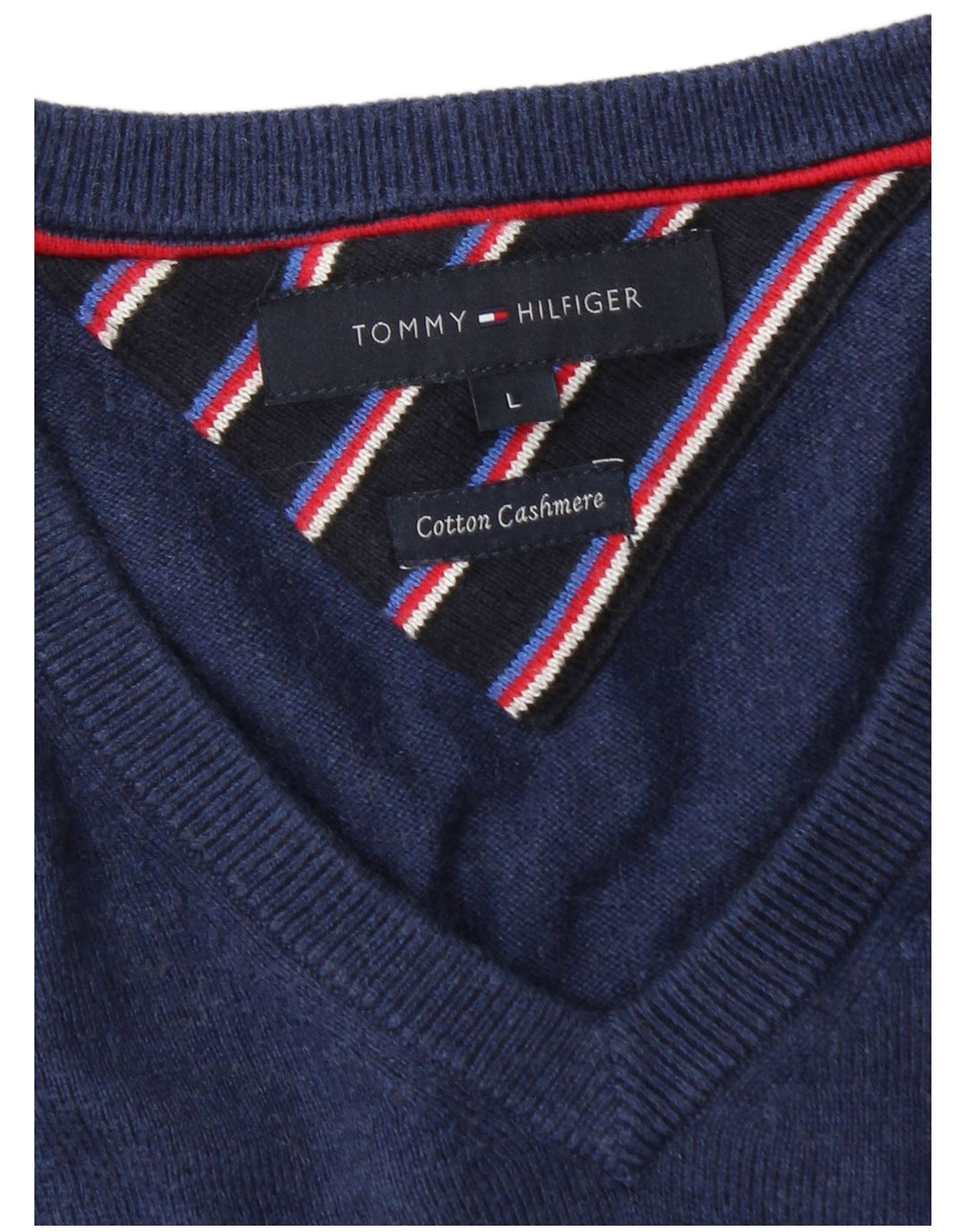 Męski sweter Tommy Hilfiger z dekoltem w kształcie litery V, duży, niebieski, bawełniany