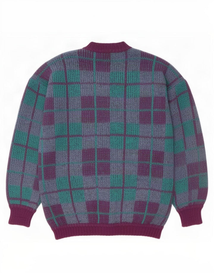 Vintage męski sweter z okrągłym dekoltem, średnio fioletowy, geometryczny