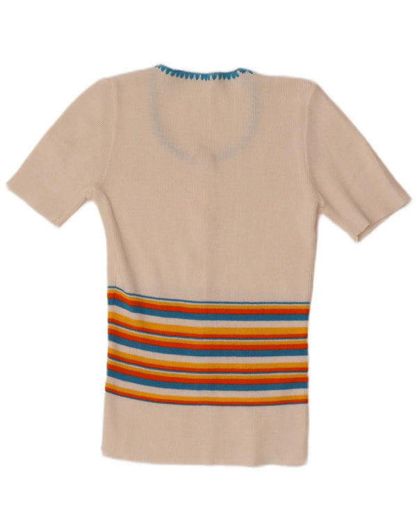 Damska bluzka z krótkim rękawem 1/2 w stylu vintage, UK 4 XS w białe paski