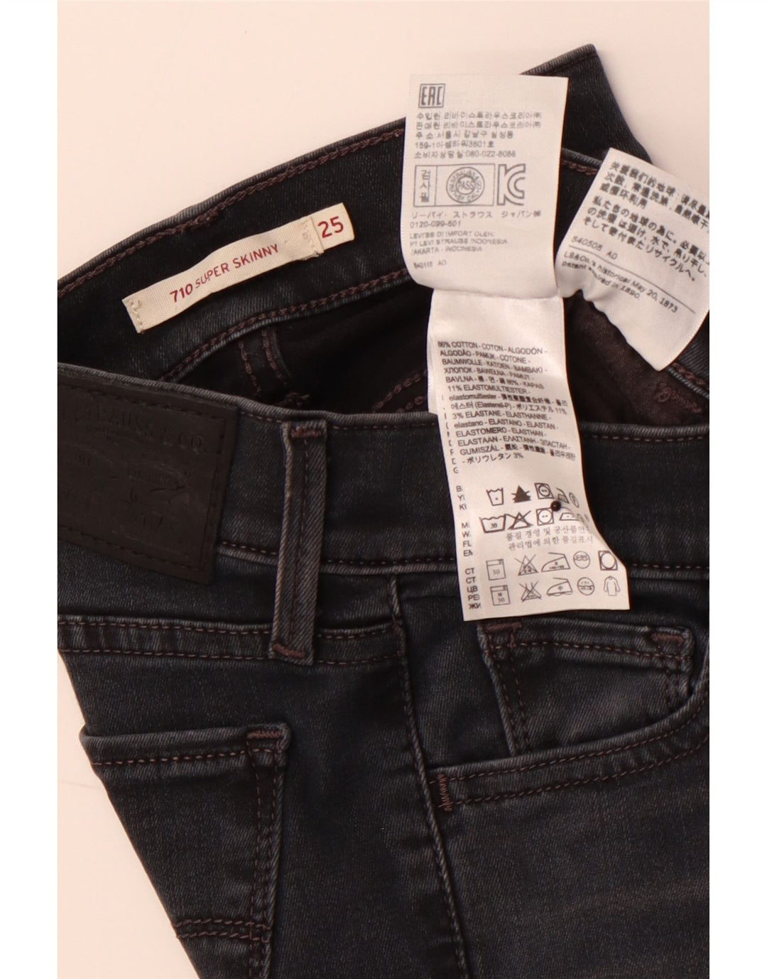 Damskie jeansy LEVI'S 710 Super Skinny W25 L30 Czarna bawełna
