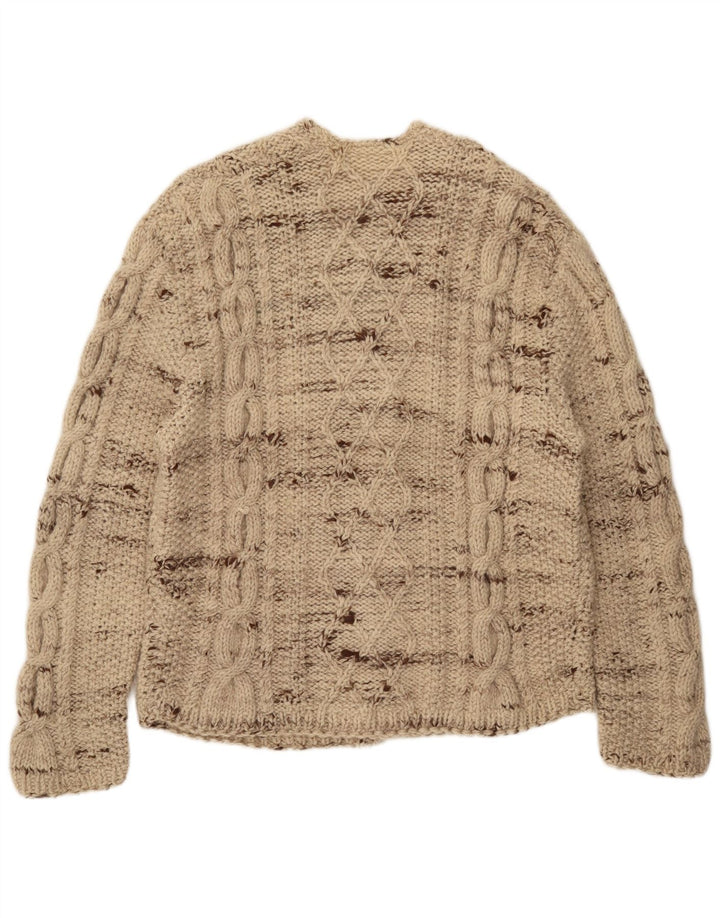 Vintage męski sweter rozpinany, duży, beżowy, nakrapiany