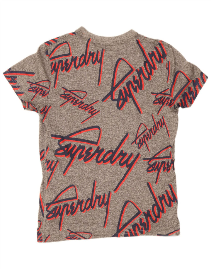 Męski T-shirt z grafiką Superdry, mały, szary, bawełniany w plamki