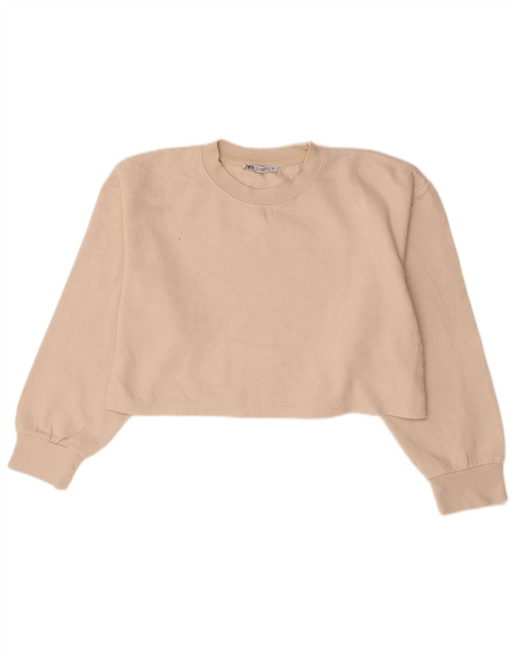 Damska bluza Zara Crop Sweter UK 14 Średnia złamana biała bawełna