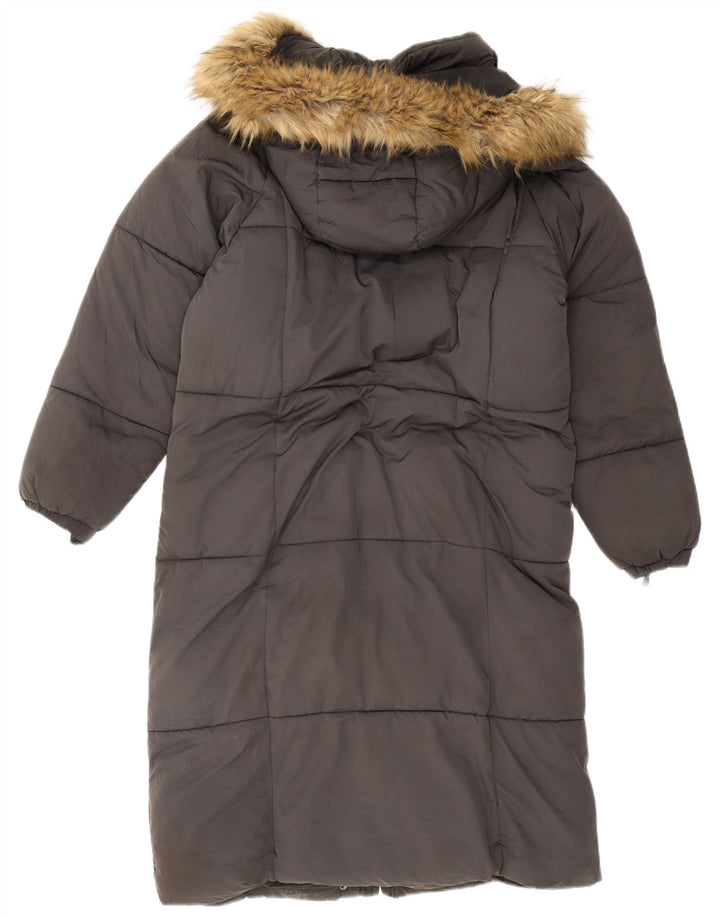 Damski płaszcz z kapturem, oversize, wyściełany Zara UK 6 XS, szary poliester