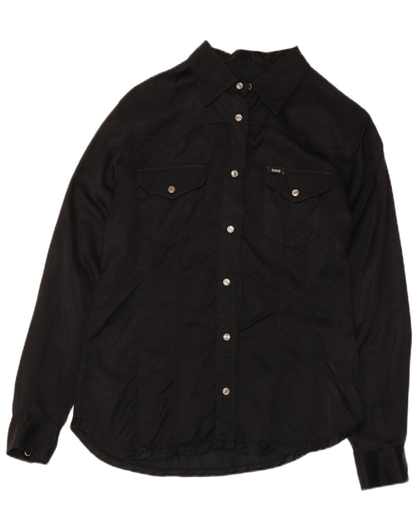 Gas Womens Shirt UK 12 Medium Black Viscose