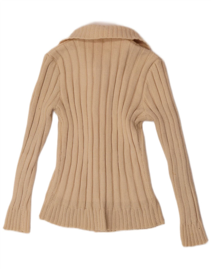 Sweter damski w stylu vintage, rozpinany UK 8, mały, w kolorze złamanej bieli