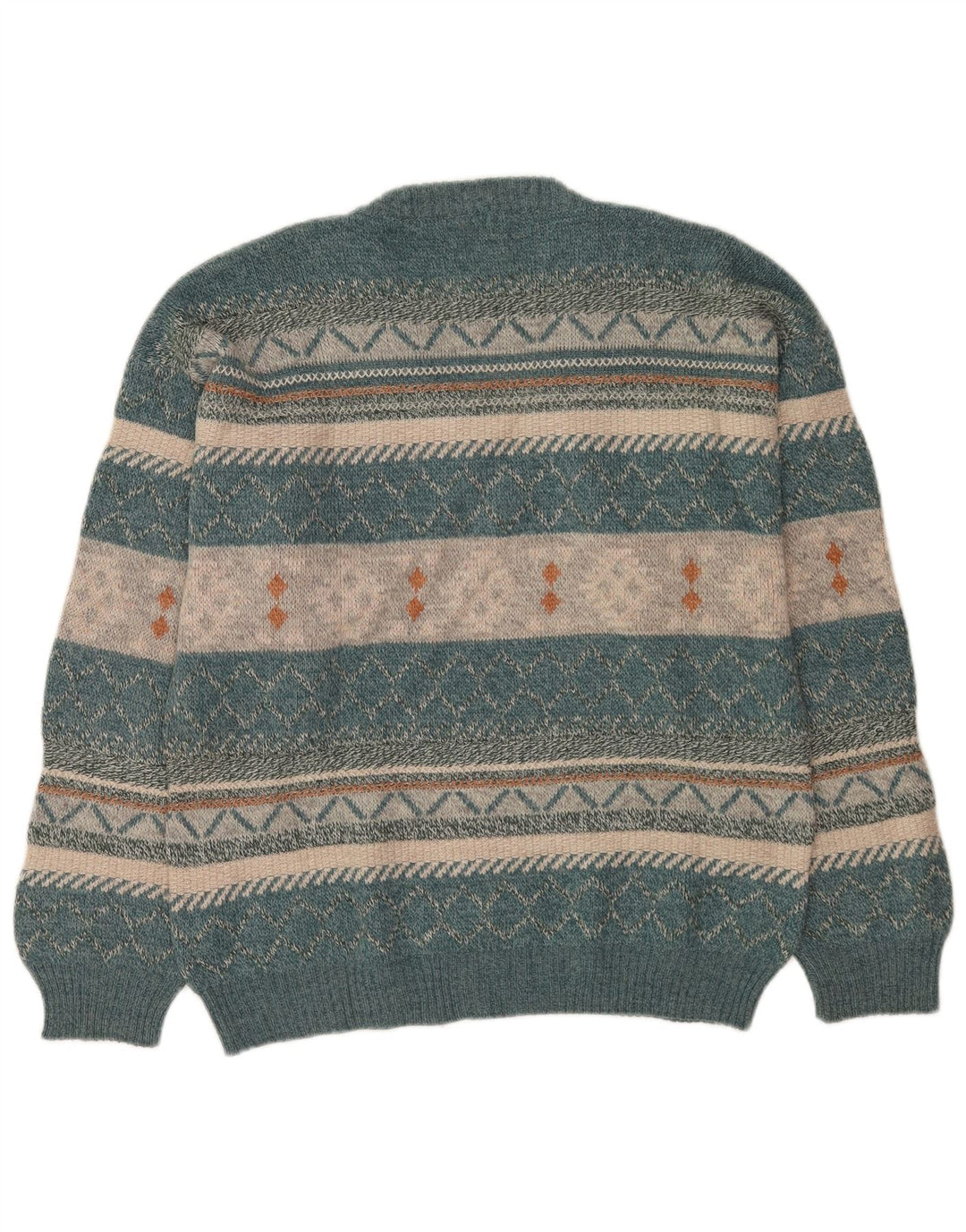 Męski sweter w stylu vintage z dekoltem w szpic, duży, niebieski, wełna Fair Isle