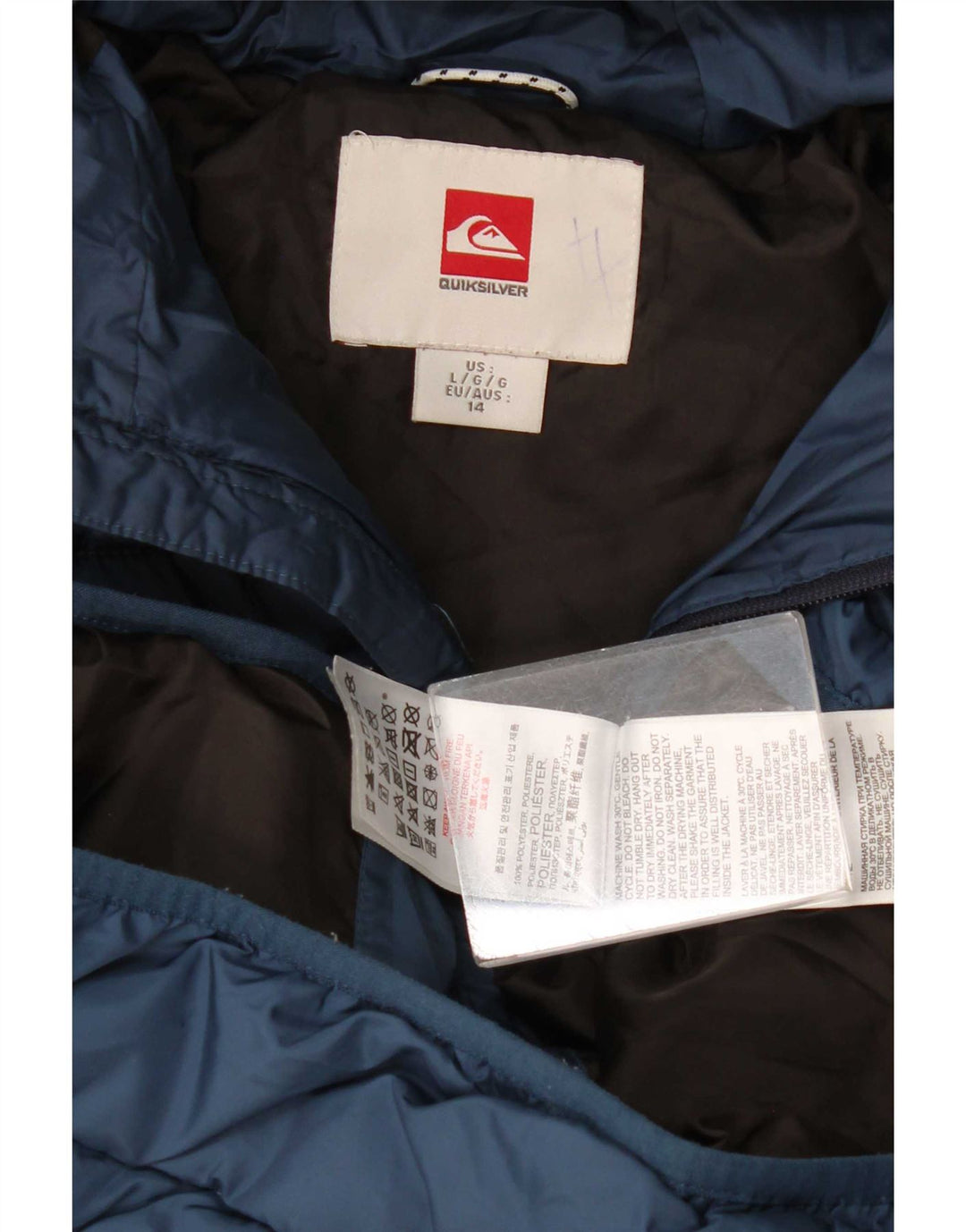 Wyściełana kurtka chłopięca Quiksilver z kapturem, 13-14 lat, granatowa, z poliestru
