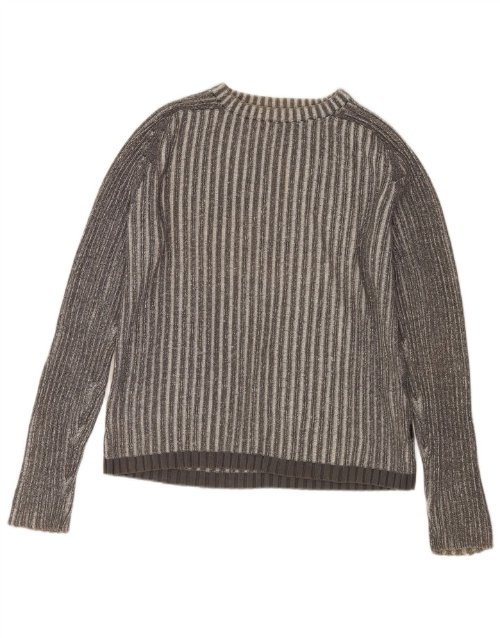 JACK & JONES Męski sweter z okrągłym dekoltem, bawełniany, w średnie szare paski