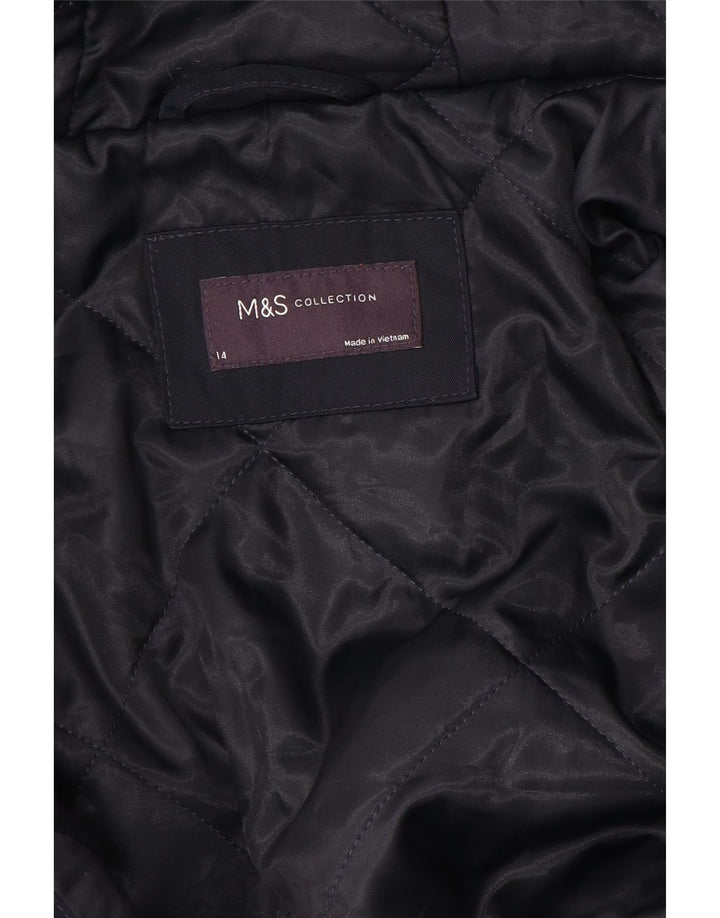 Marks & Spencer Damski płaszcz wiatrówkowy z kapturem UK 14, średni granatowy