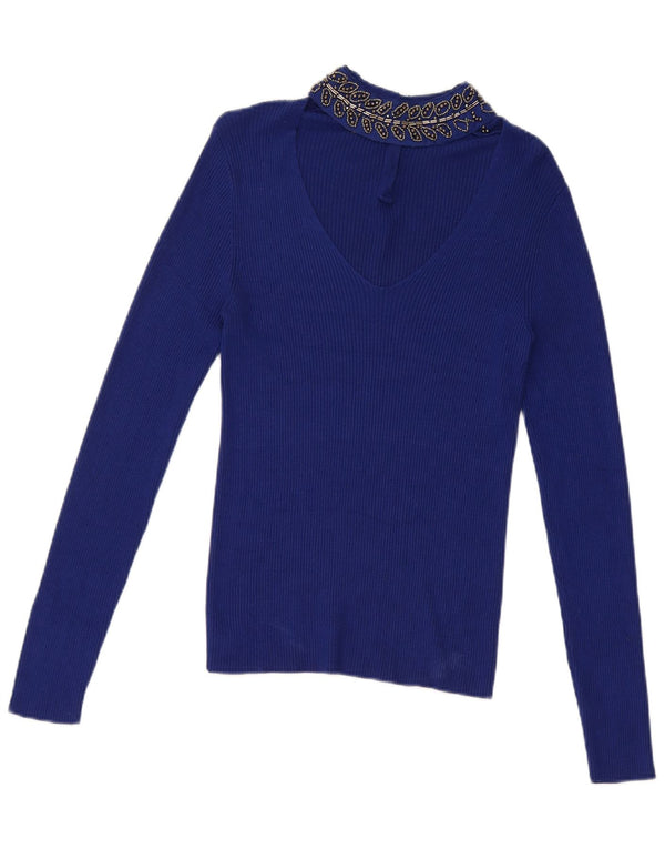 Damski krótki top Oasis UK 8 Small w kolorze niebieskim z wiskozy