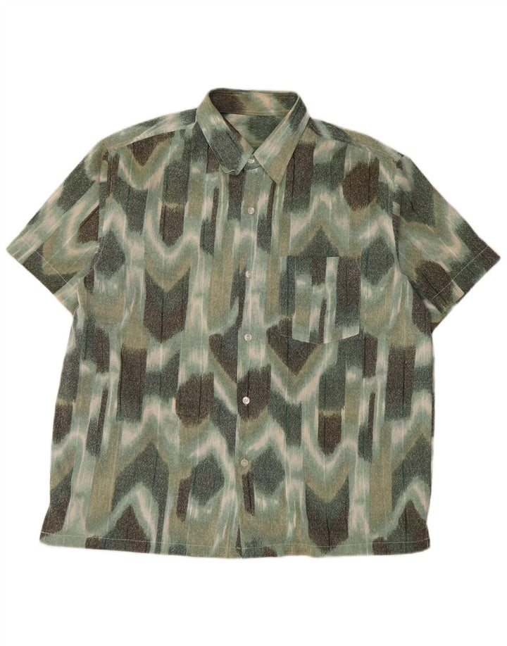 Męska koszula z krótkim rękawem VINTAGE, duża, zielona, geometryczna