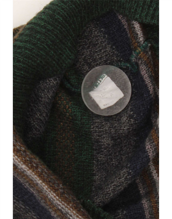 Męski sweter bez rękawów w stylu vintage, średniej wielkości, wielobarwny, wełniany w paski