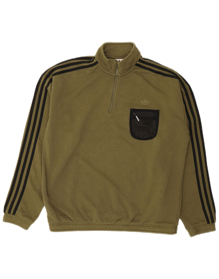 ADIDAS Womens Oversized Zip Neck Sweatshirt Jumper UK 10 Small Khaki