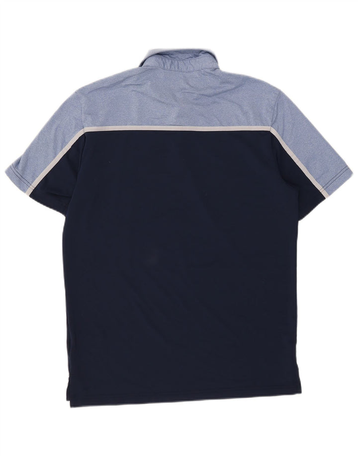 Męska koszulka polo Adidas, mała, granatowa, z blokami kolorów, poliestrowa