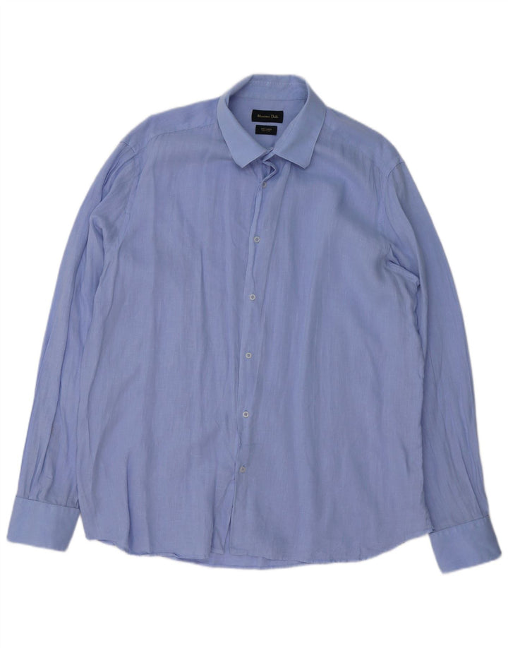 Koszula męska MASSIMO DUTTI 2XL niebieska lniana