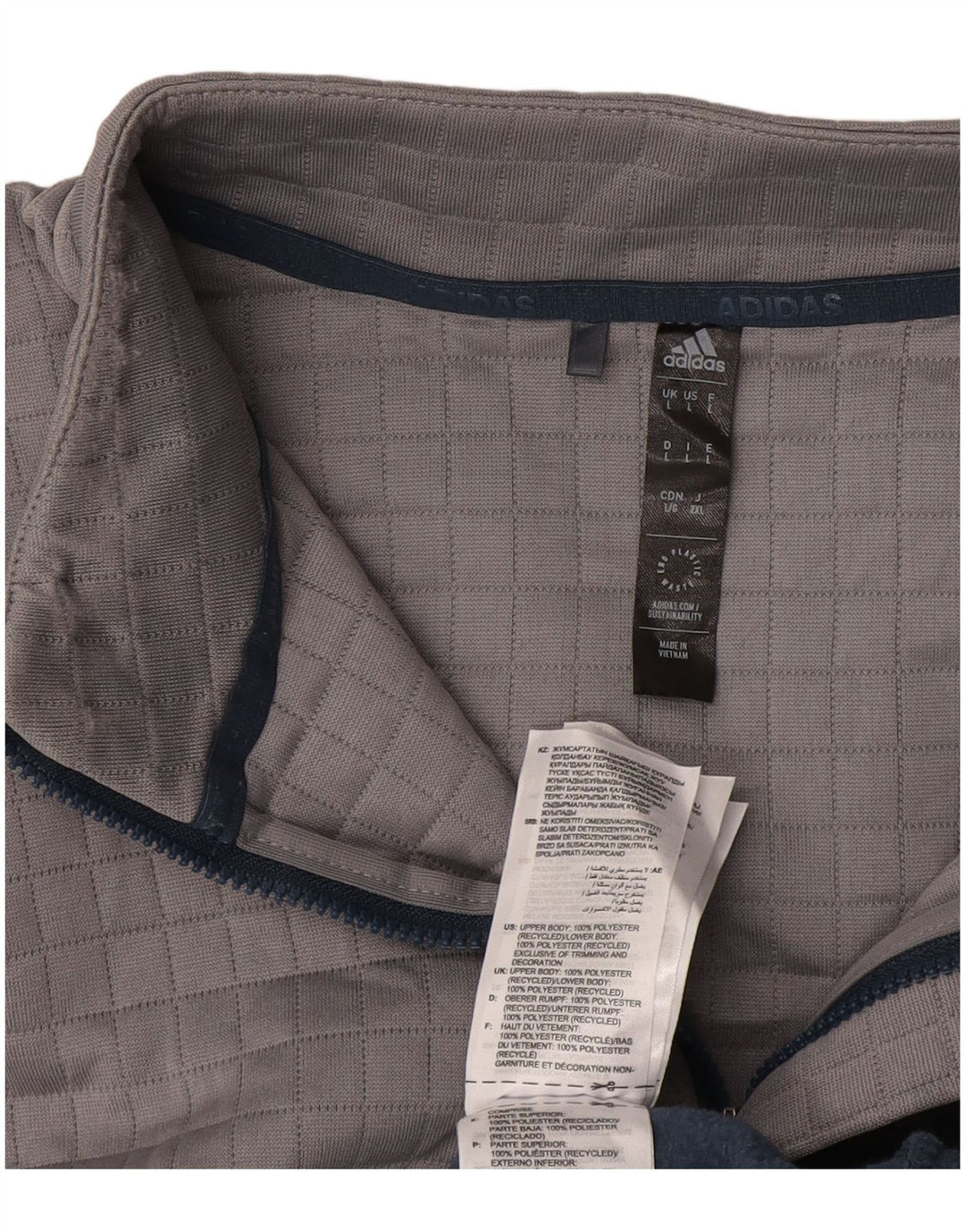 Męski sweter Adidas z zamkiem błyskawicznym i dużym granatowym poliestrem