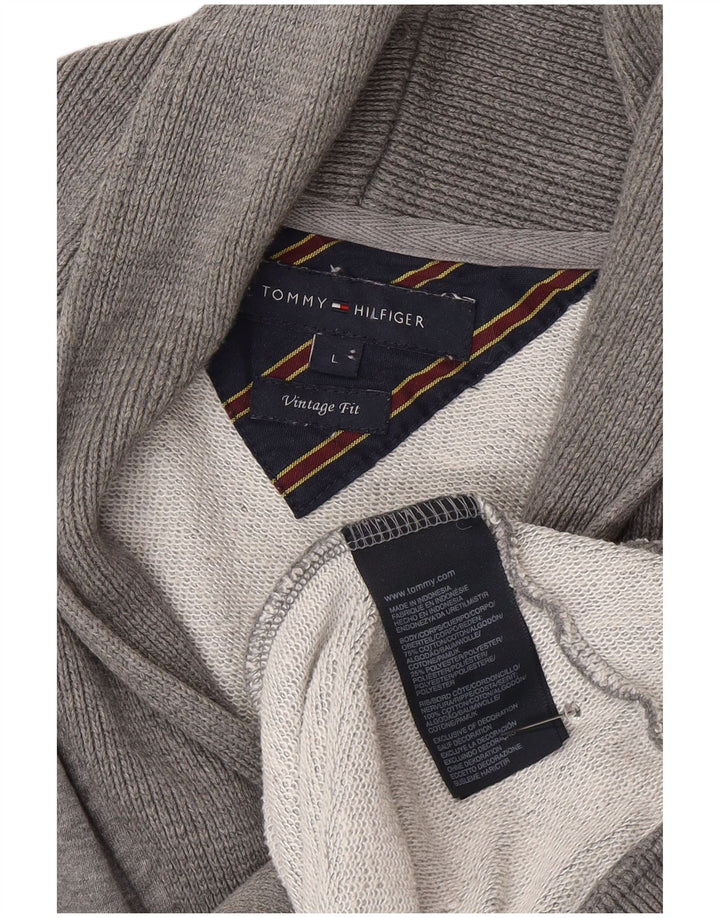 Męski sweter rozpinany z grafiką Tommy Hilfiger, duży, szary, bawełniany