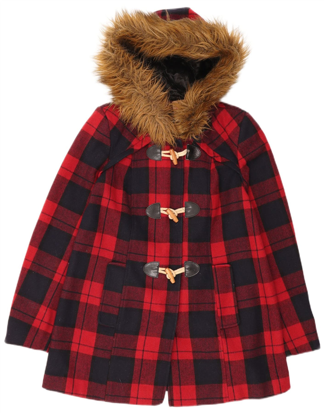 Damska kurtka marynarska MISS SELFRIDGE z kapturem UK 6 XS, wełniana w czerwoną kratę