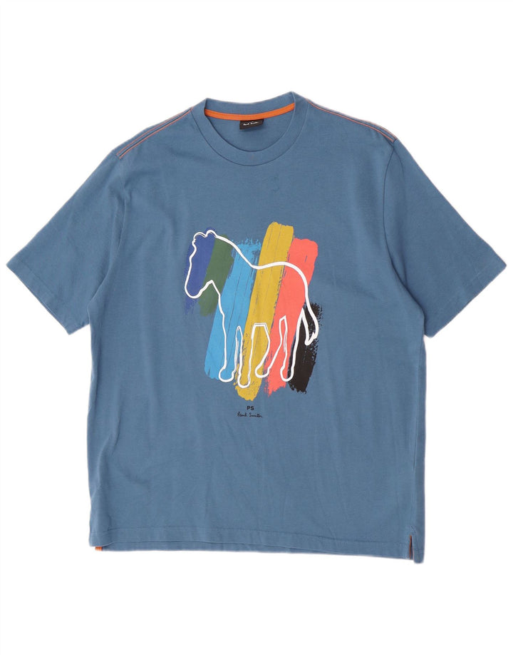 Męski T-shirt z grafiką Paul Smith, duży, niebieski, bawełniany