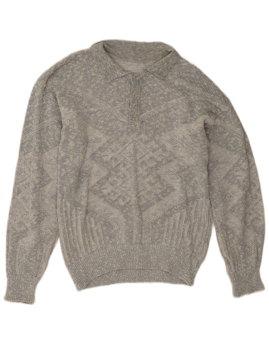 Vintage męski sweter polo, duży, szary, geometryczny