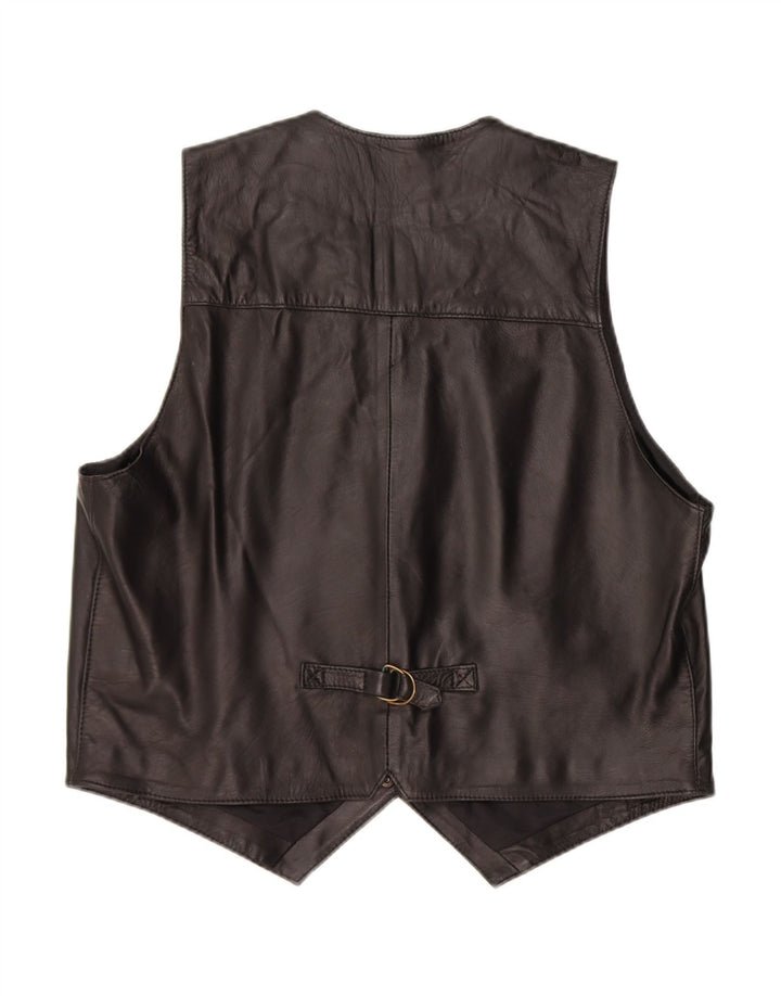 VINTAGE Mens Leather Waistcoat XL Black Leather