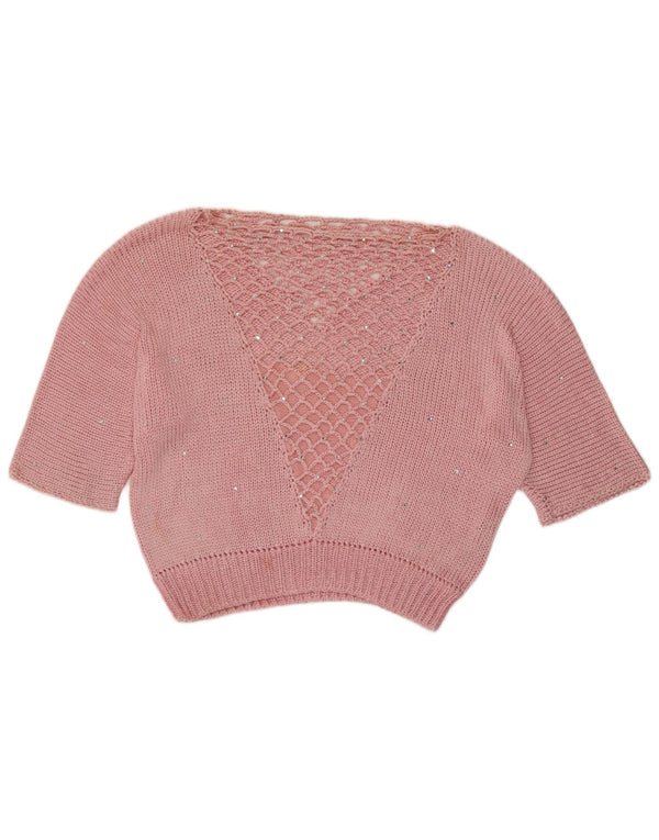 Sweter damski w stylu vintage, z dekoltem w łódkę, UK 14, średni, różowy, w kropki