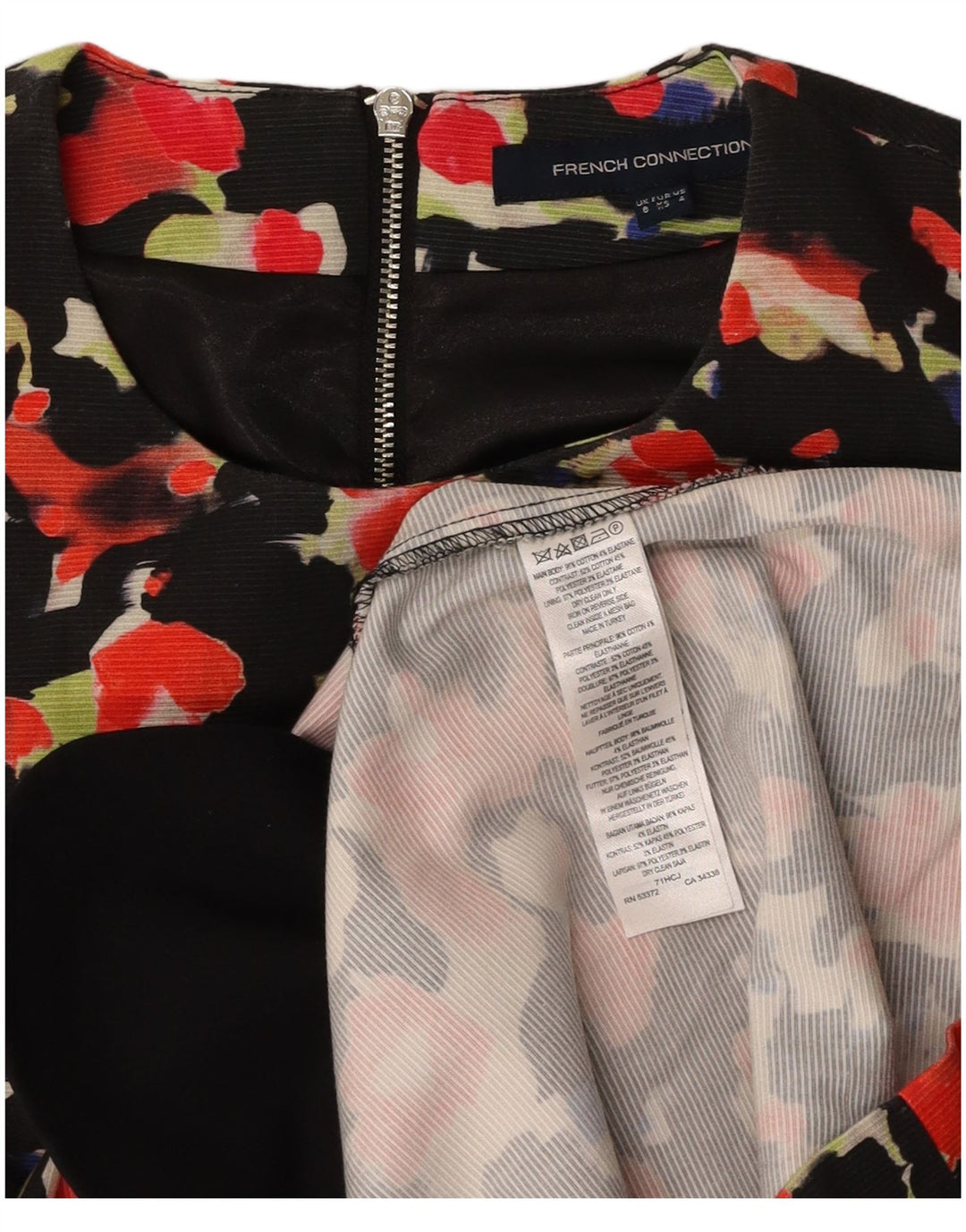 FRENCH CONNECTION Damska sukienka o linii A UK 8 Mała czarna z bawełny w kwiaty