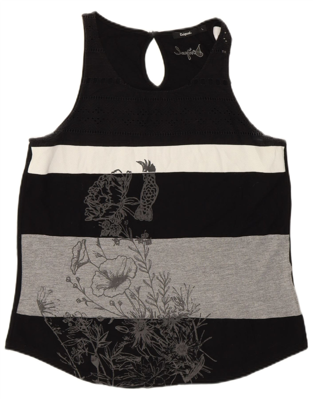 Damski top z kamizelką z grafiką DESIGUAL UK 14, duże czarne paski