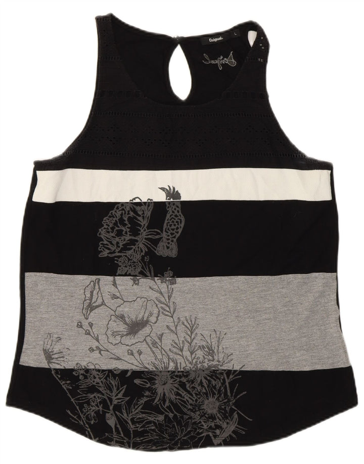 Damski top z kamizelką z grafiką DESIGUAL UK 14, duże czarne paski