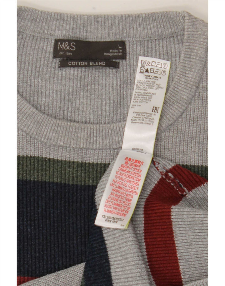 Marks & Spencer Męski sweter z okrągłym dekoltem, duże, wielokolorowe paski