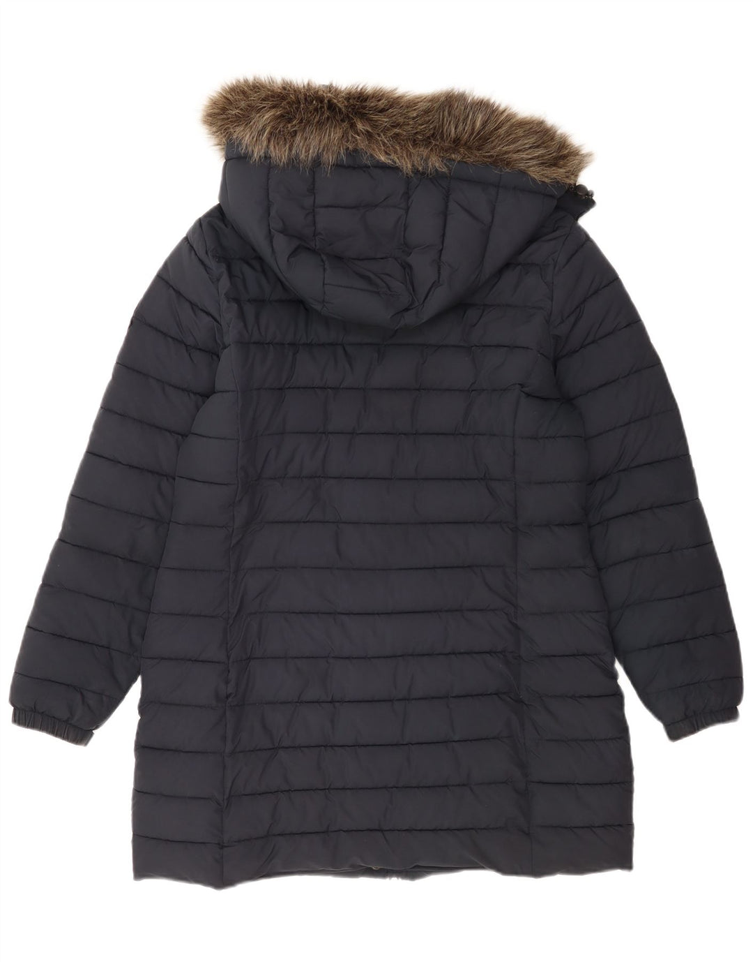 Damski ocieplany płaszcz z kapturem Superdry UK 14, duży, granatowy, poliester