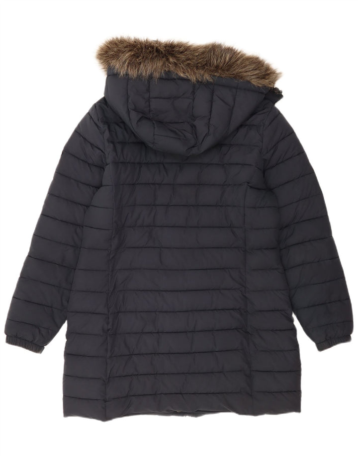 Damski ocieplany płaszcz z kapturem Superdry UK 14, duży, granatowy, poliester