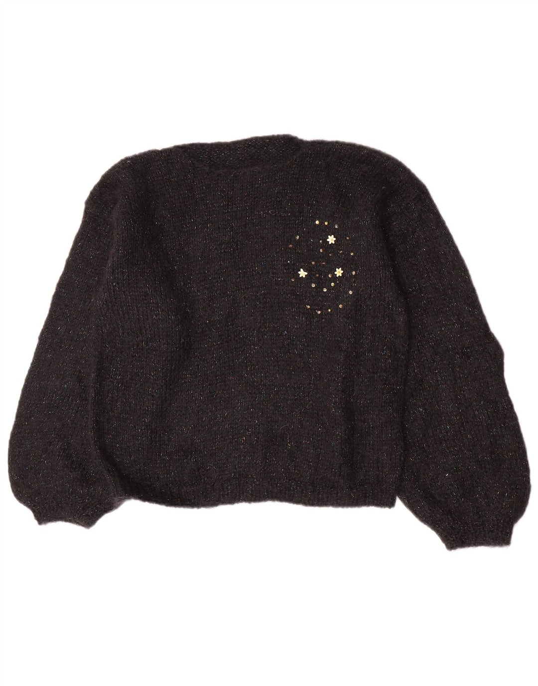 Sweter damski w stylu vintage z dekoltem w łódkę UK 14, średni czarny