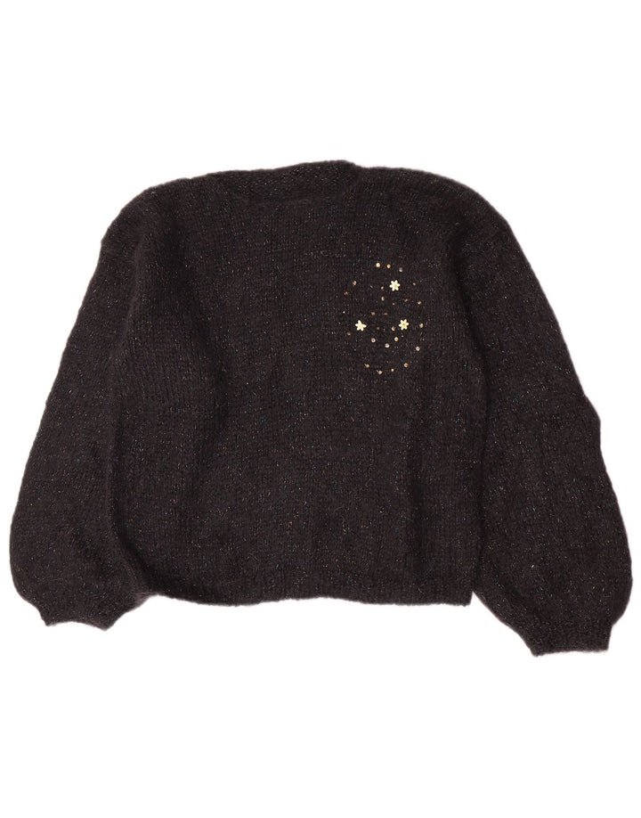 Sweter damski w stylu vintage z dekoltem w łódkę UK 14, średni czarny