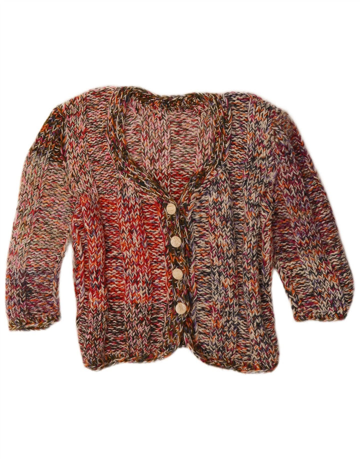 Vintage damski sweter rozpinany z rękawem 3/4 UK 12, średni, wielobarwny