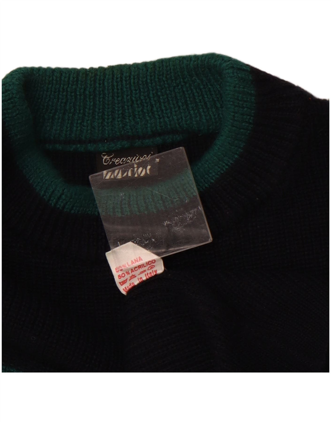 VINTAGE Męski sweter z dekoltem w łódkę XL Granatowy, wełniany blok kolorów