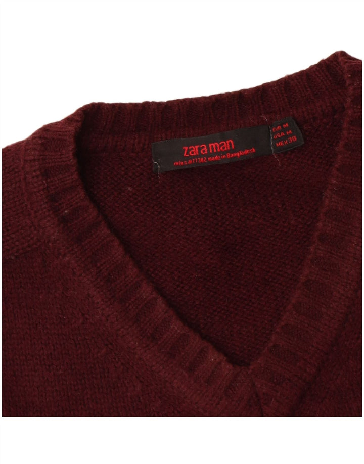 Męski sweter Zara z dekoltem w kształcie litery V, średni burgund