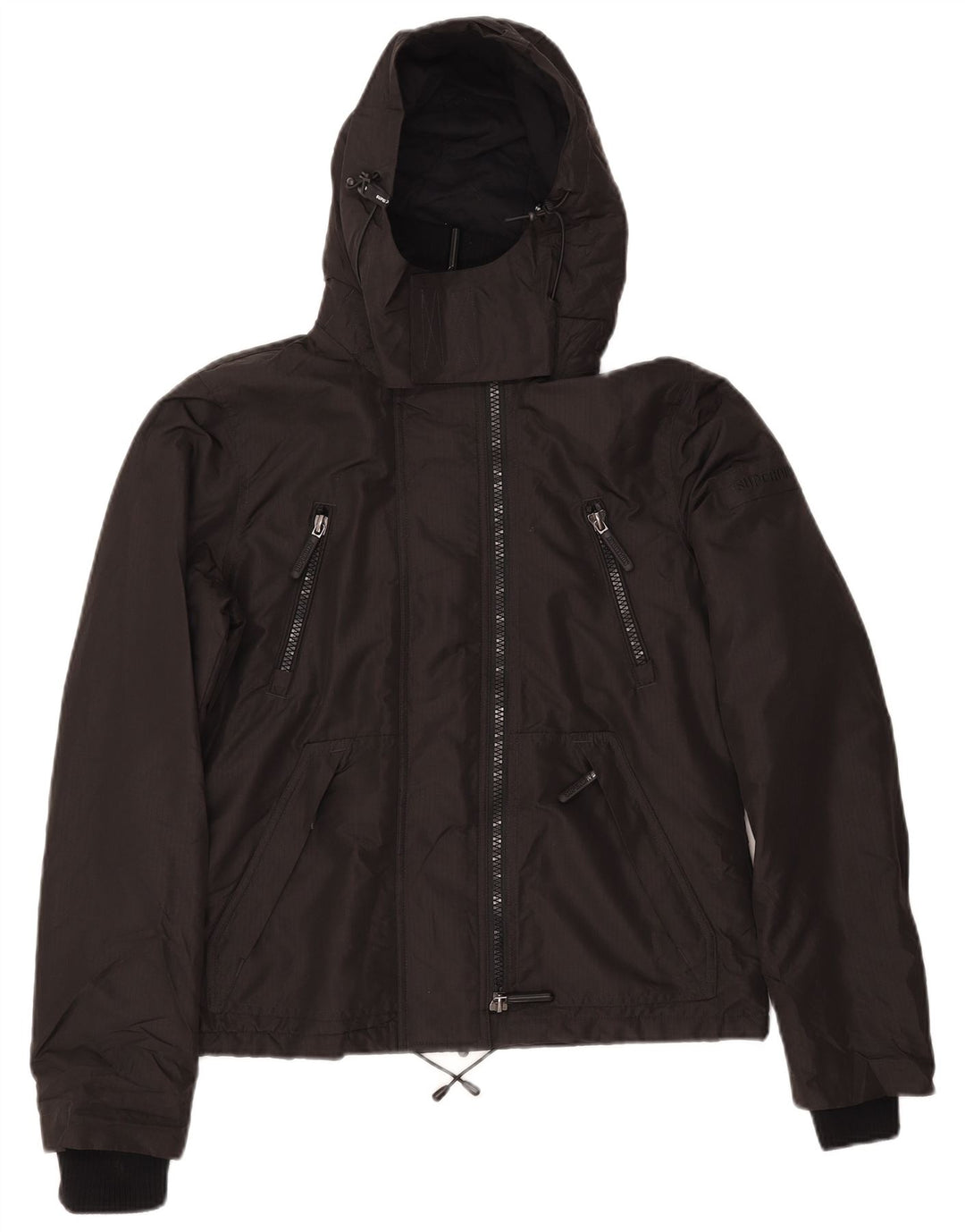 Damska kurtka wiatrówka z kapturem Superdry UK 12, średnia czarna