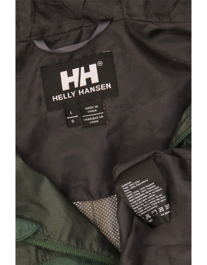 Męska kurtka przeciwdeszczowa z kapturem Helly Hansen UK 40, duża, zielona, nylonowa w bloki kolorów