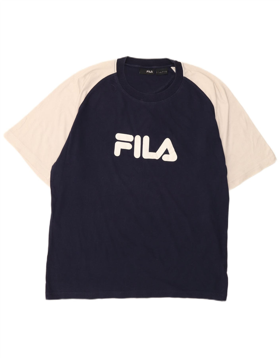 Męski T-shirt Fila z grafiką, duży, granatowy, bawełniany z blokami kolorów