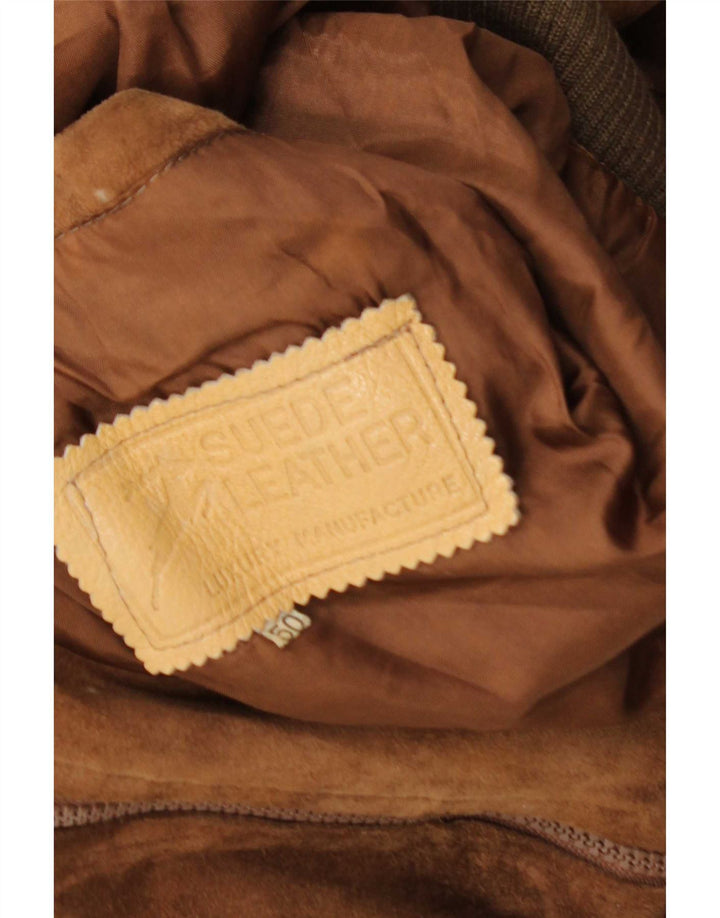 Męska zamszowa kurtka bomber w stylu vintage IT 50, duża brązowa