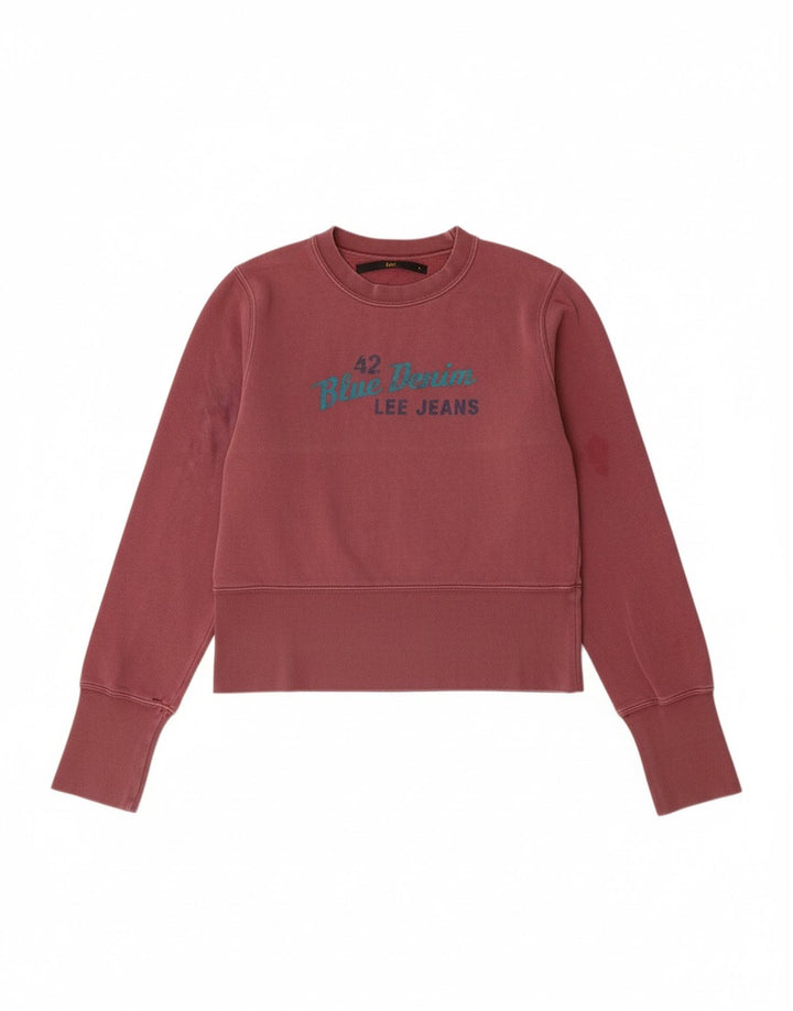LEE Womens Graphic Crop Sweatshirt Jumper UK 10 Small Maroon Cotton