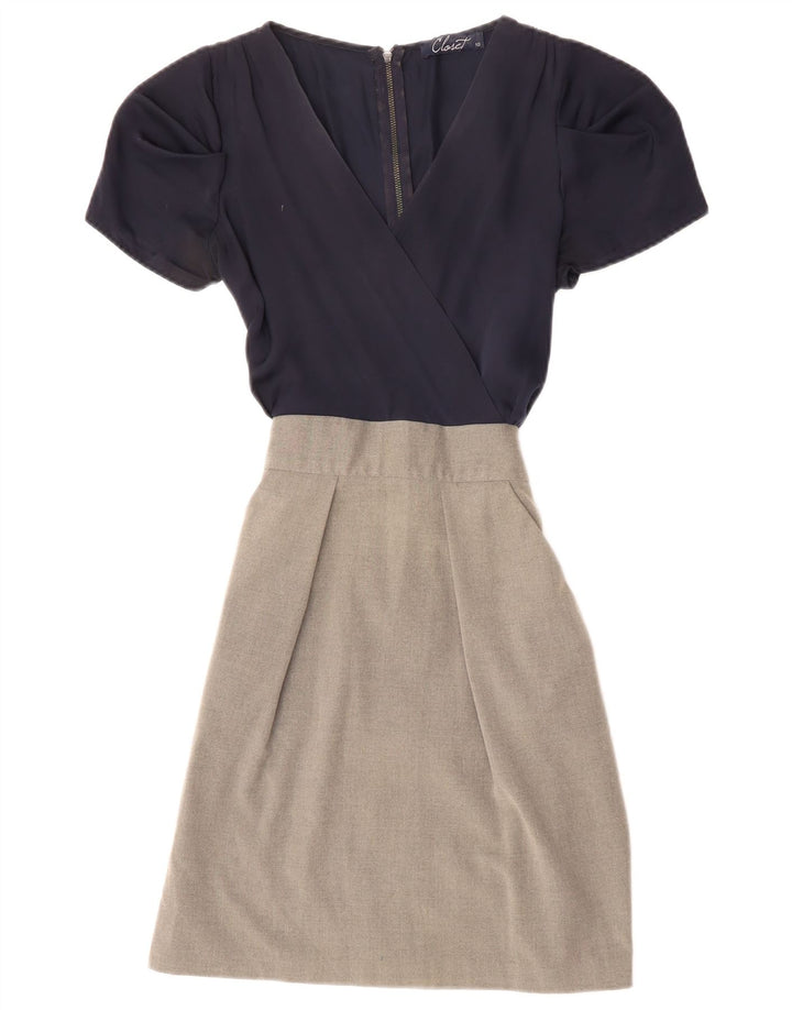 Damska sukienka kopertowa CLOSET UK 10, mała, granatowa, z poliestru w blokach kolorów