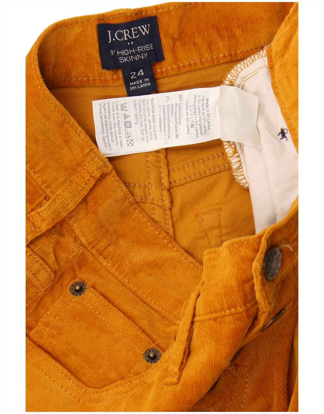 J. CREW Damskie obcisłe sztruksowe spodnie z wysokim stanem W24 L28 Brązowa bawełna