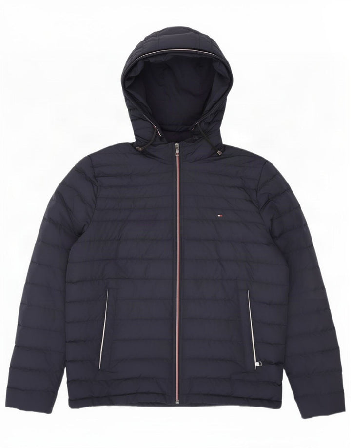 Męska ocieplana kurtka z kapturem Tommy Hilfiger UK 40, duża granatowa, poliester