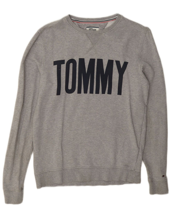 Męska bluza z grafiką Tommy Hilfiger, mała, szara, nakrapiana bawełna