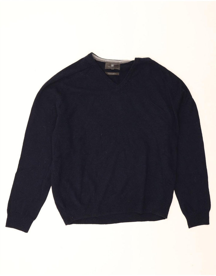 Marks & Spencer Męski sweter o regularnym kroju z dekoltem w kształcie litery V, XL, granatowo-wełniany